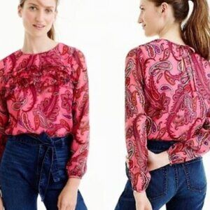 J Crew Ruffle Silk Paisley Top 2 NWT